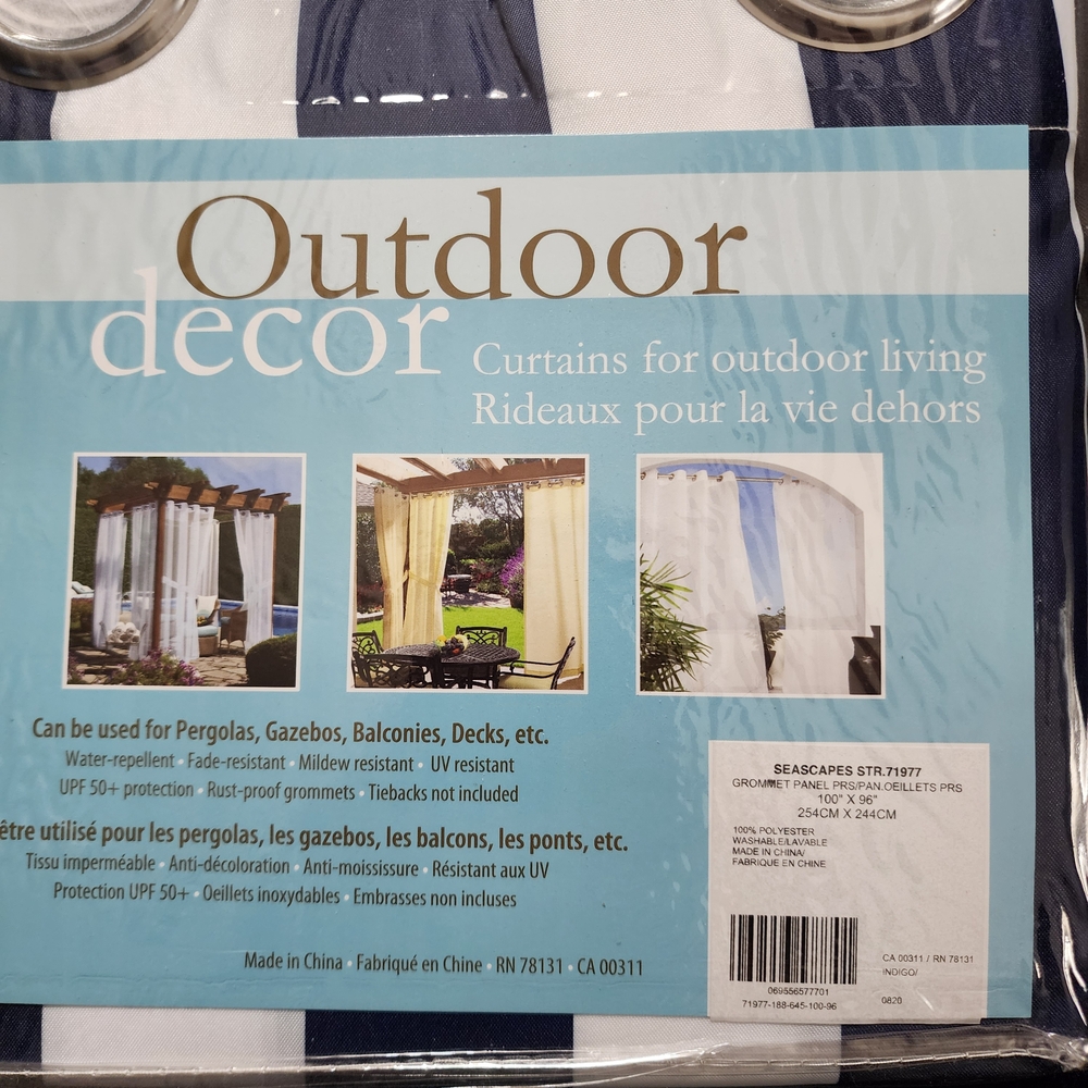 Outdoor Drapes Curtains Grommet Blue and White Stripped. 50x84 Set Of 2 - Picture 4 of 13